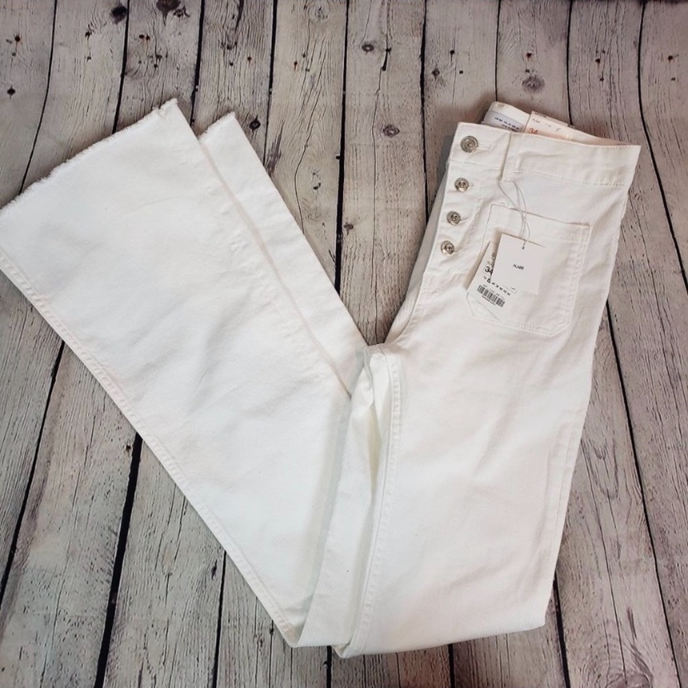 Zara High Rise Button Fly Flare White Jeans